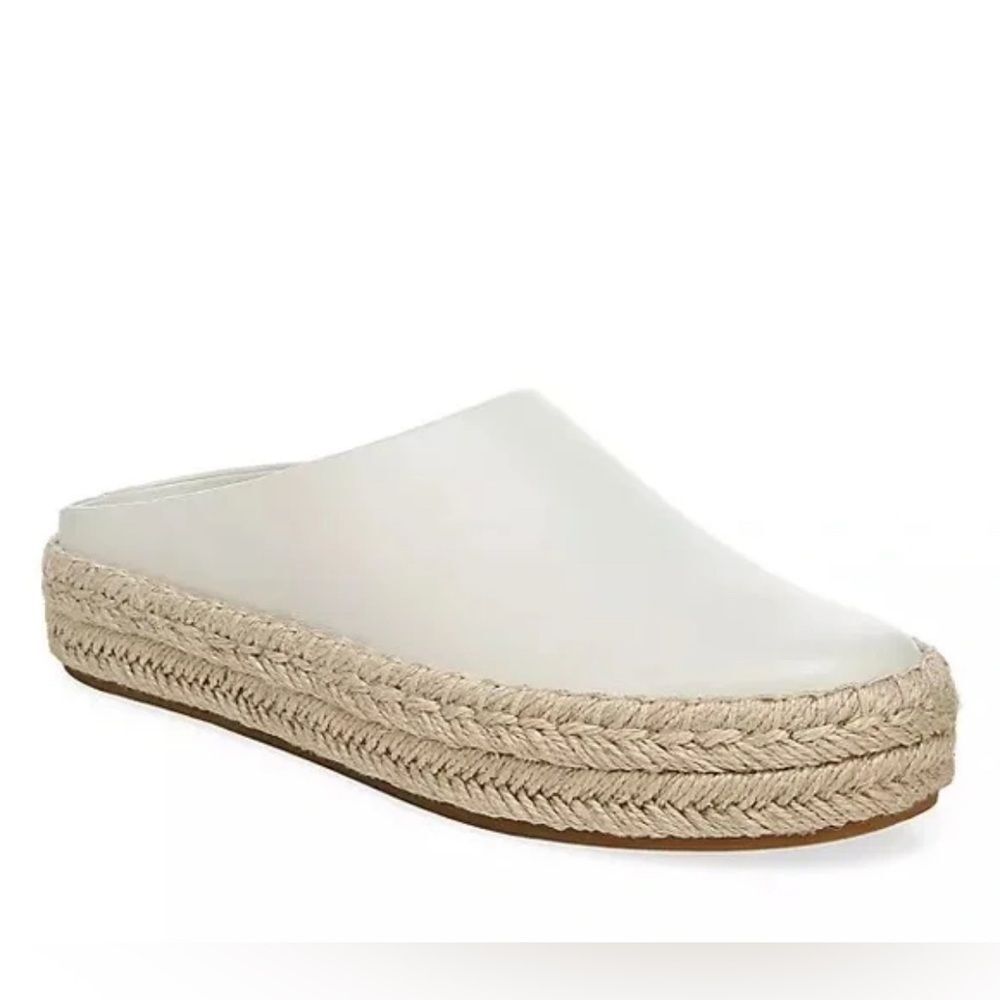 VINCE, ULLA ESPADRILLE PLATFORM LEATHER MULES white W-8.5M